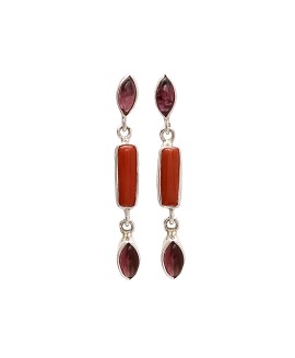 925 Sterling silver Coral & Garnet Earrings