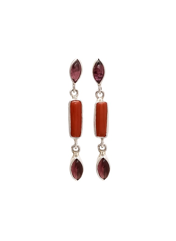 925 Sterling silver Coral & Garnet Earrings