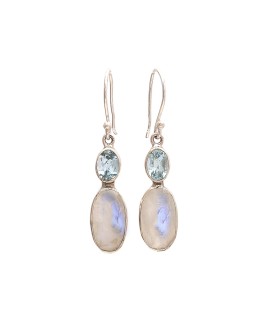 925 Sterling silver Earrings with Blue Topaz & Rainbow Moonstone