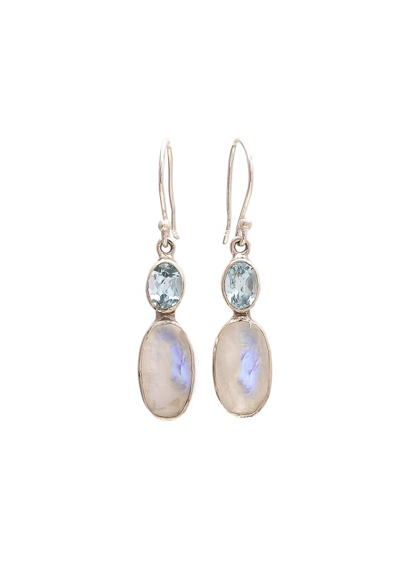 925 Sterling silver Earrings with Blue Topaz & Rainbow Moonstone