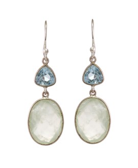 925 Sterling silver Earrings with Prehnite & Blue Topaz