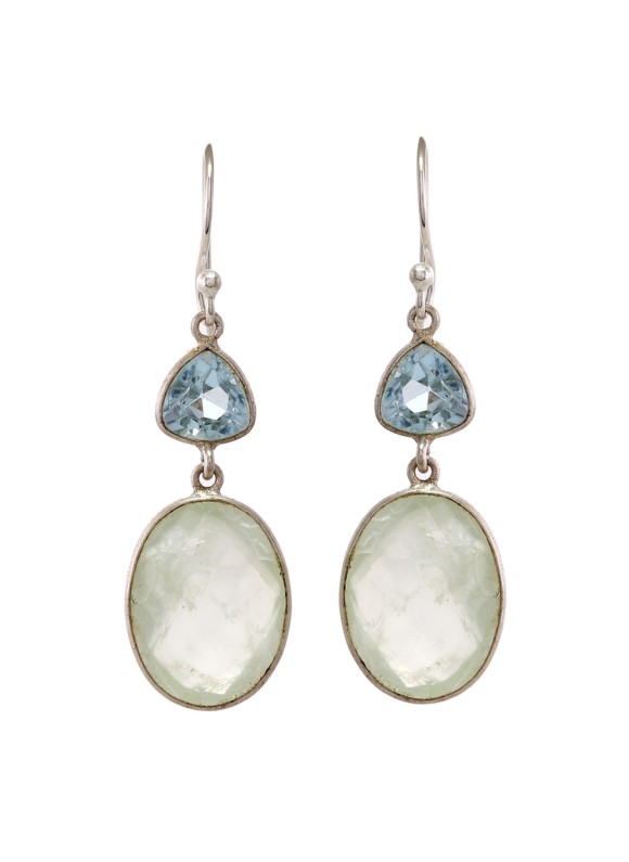 925 Sterling silver Earrings with Prehnite & Blue Topaz