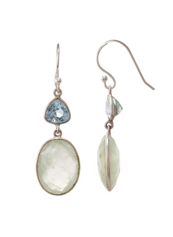 925 Sterling silver Earrings with Prehnite & Blue Topaz