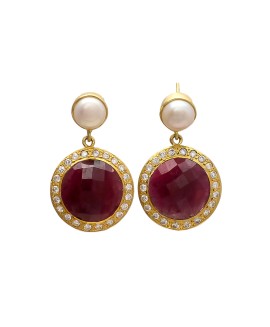 silver Ruby & Pearl Earrings