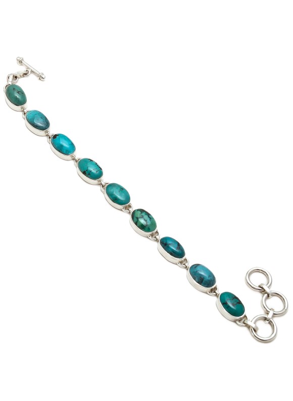 925 Sterling silver bracelet of Cabochon Stone Tibetan Turquoise
