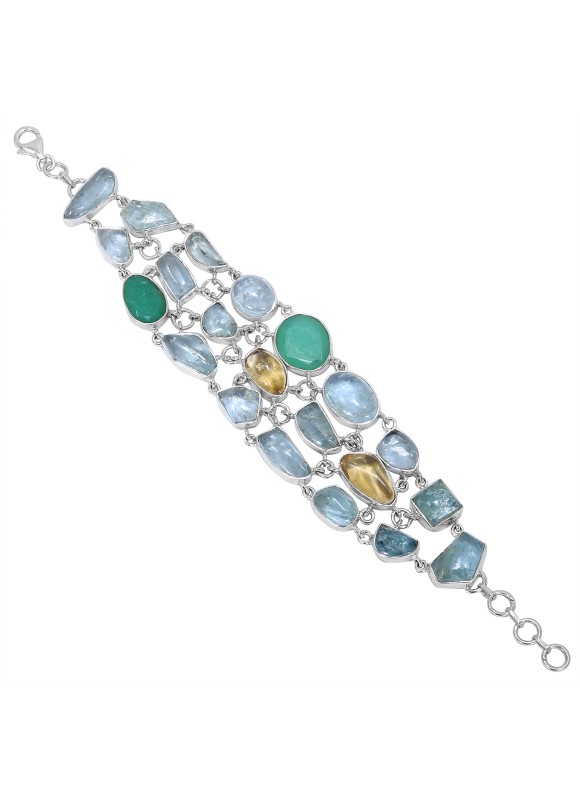 925 Sterling silver Bracelet with Aquamarine, Prehnite & Citrine