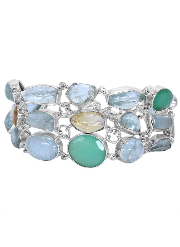 925 Sterling silver Bracelet with Aquamarine, Prehnite & Citrine