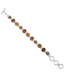 925 Sterling silver Cabochon Amber & Dyed Brown Pearl Bracelet