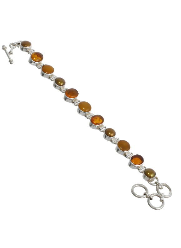 925 Sterling silver Bracelet with Amber & Dyed Brown Pearl