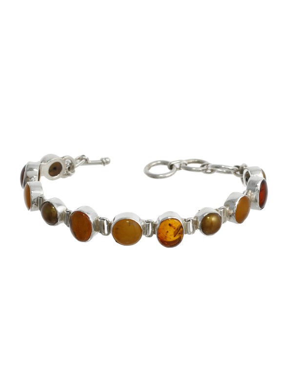 925 Sterling silver Bracelet with Amber & Dyed Brown Pearl