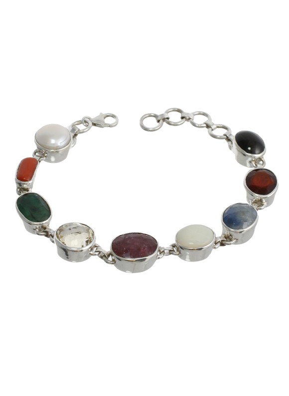 925 Sterling silver Opal, Coral, Pearl, Lemon Quartz, Emerald, Sapphire, Black Star & Azonite Bracelet