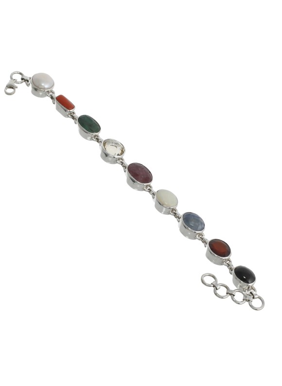 925 Sterling silver Opal, Coral, Pearl, Lemon Quartz, Emerald, Sapphire, Black Star & Azonite Bracelet