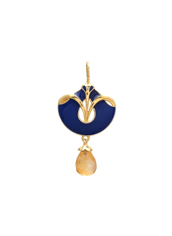 925 Sterling silver Drop Cut Stone Citrine Pendant with Enamel & Gold Polish