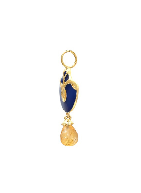 925 Sterling silver Drop Cut Stone Citrine Pendant with Enamel & Gold Polish