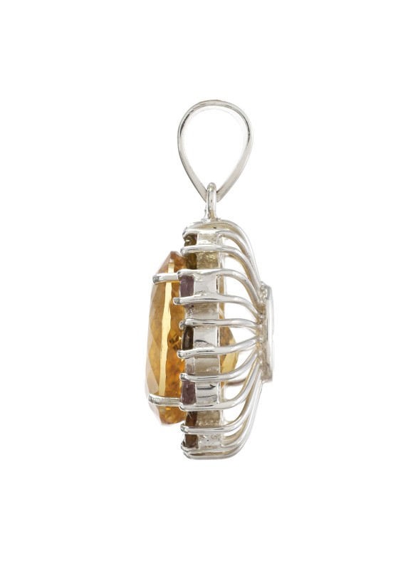 925 Sterling silver Oval Cut Stone Citrine & Tourmaline Pendant