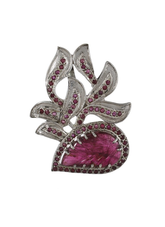 925 Sterling silver Cut Stone Ruby & Tourmaline Pendant