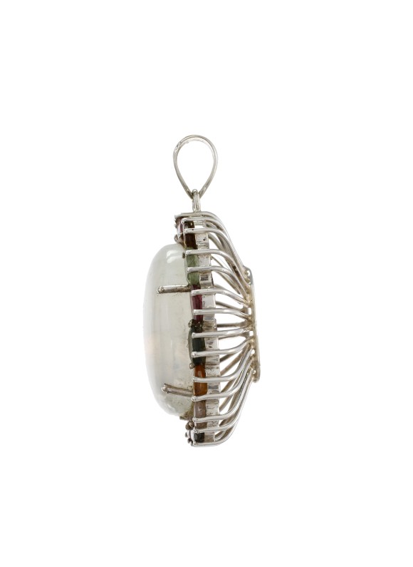 925 Sterling silver Pendant with Rainbow Moonstone & Tourmaline