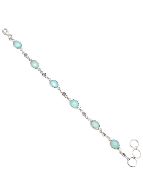 925 Sterling silver Bracelet of Dyed Aqua Chalcy & Iolite