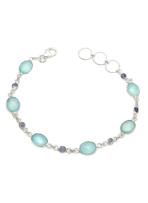 925 Sterling silver Bracelet of Dyed Aqua Chalcy & Iolite