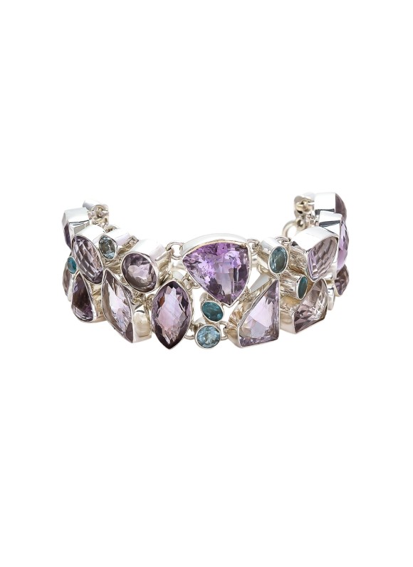 925 Sterling silver Pink Amethyst, Blue Topaz & Apetite Bracelet