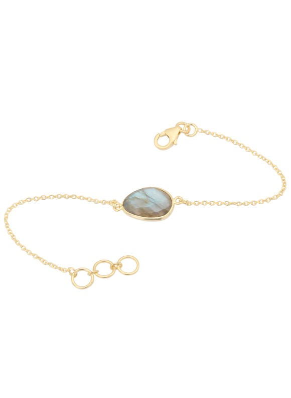 925 Sterling silver Cut Stone Labradorite Bracelet with Gold Polish