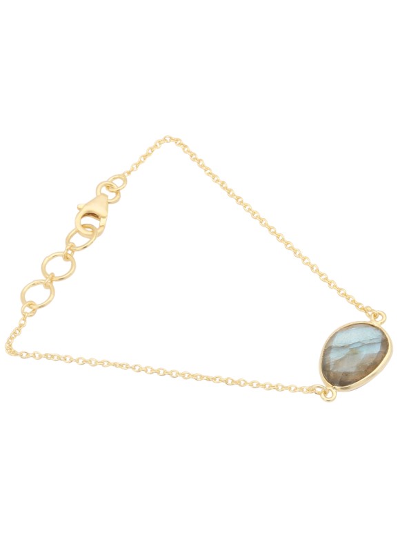 925 Sterling silver Cut Stone Labradorite Bracelet with Gold Polish