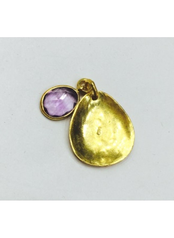 925 Sterling silver Pendant with Amethyst in 14 kt Gold Polish 