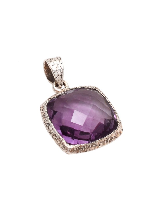 925 Sterling silver Pendant with Cut stone Amethyst