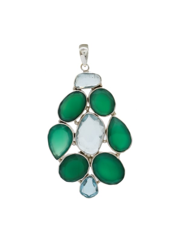 925 Sterling silver Green Onyx & Blue Topaz Pendant