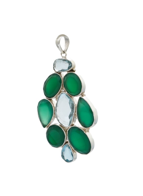 925 Sterling silver Green Onyx & Blue Topaz Pendant