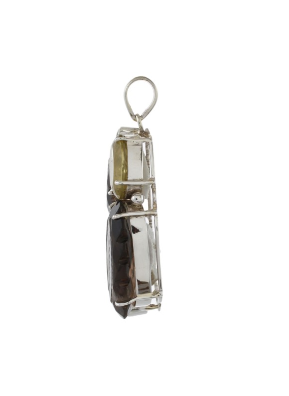 925 Sterling silver Peridot, Lemon Quartz & Smoky Quartz Pendant  