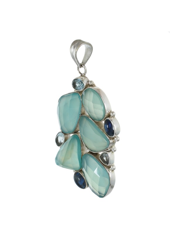 925 Sterling silver Pendant with Blue Topaz, Kynite & Aqua Chalcy