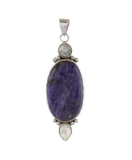 925 Sterling silver Cabochon Charoite & Rainbow Moonstone Pendant