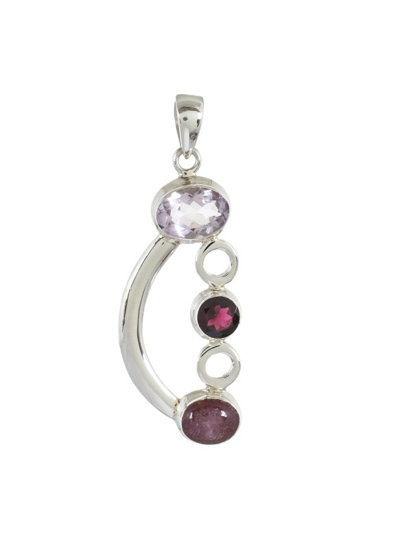 925 Sterling silver Pendant with Amethyst, Garnet & Ruby Star