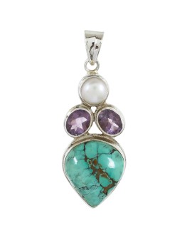 925 Sterling silver Turquoise, Amethyst & Pearl Pendant