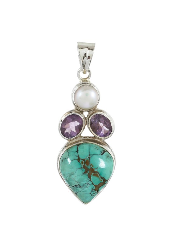 925 Sterling silver Turquoise, Amethyst & Pearl Pendant