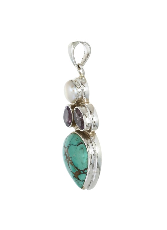 925 Sterling silver Turquoise, Amethyst & Pearl Pendant