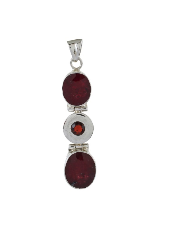 925 Sterling silver Cut Stone Ruby & Garnet Pendant