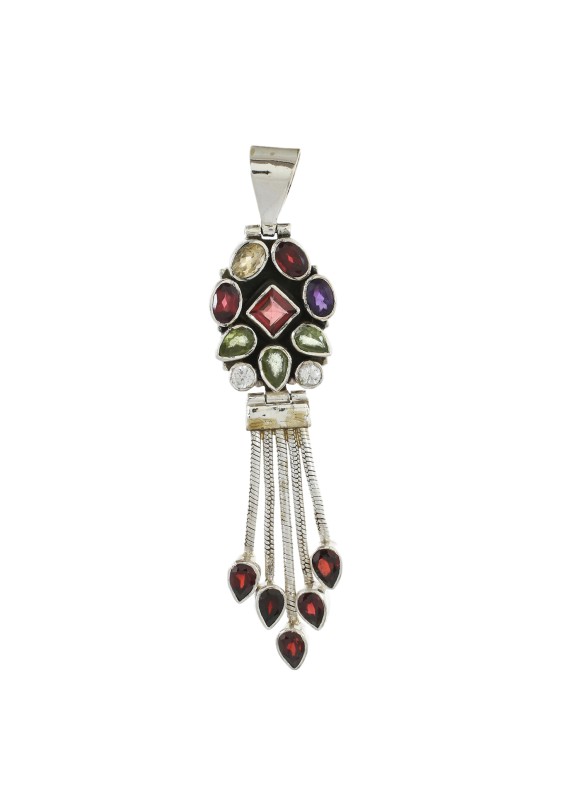 925 Sterling silver Garnet, Citrine, Amethyst, Peridot & Tourmaline Pendant