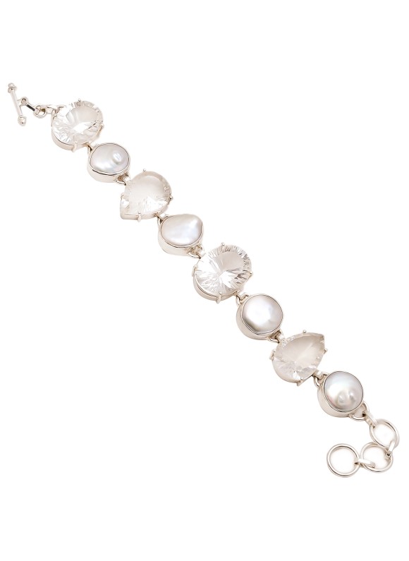 925 Sterling silver Concave Cut Stone Crystal & and Pearl Bracelet