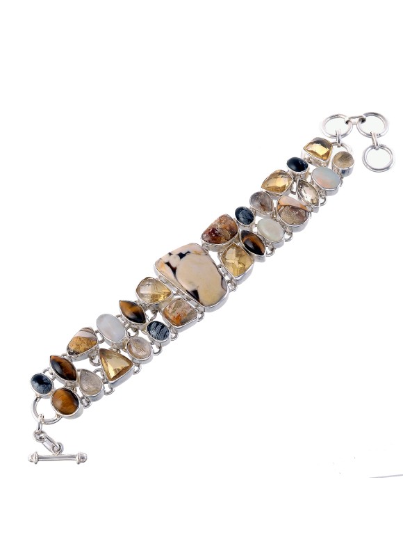925 Sterling silver Opal, Citrine, Tiger Eye, Golden Rutile, Brecciated Mookaite & Coffee bean jasper Bracelet