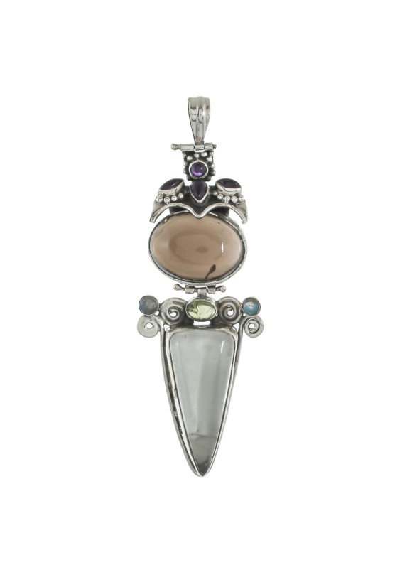 925 Sterling silver Pendant with Amethyst, Crystal, Labradorite & Smoky Quartz 925 Sterling silver Pendant with Amethyst, Crystal, Labradorite & Smoky Quartz