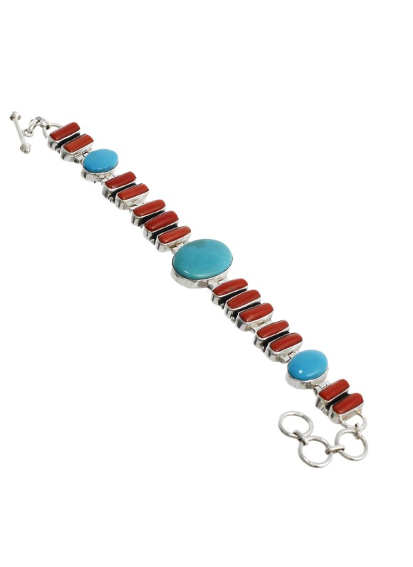 925 Sterling silver Coral & Arizona Turquoise Bracelet