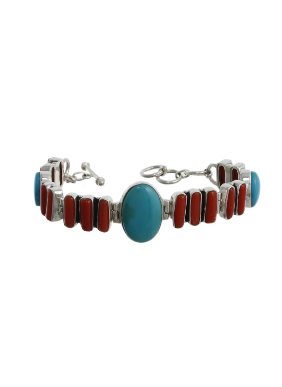 925 Sterling silver Coral & Arizona Turquoise Bracelet