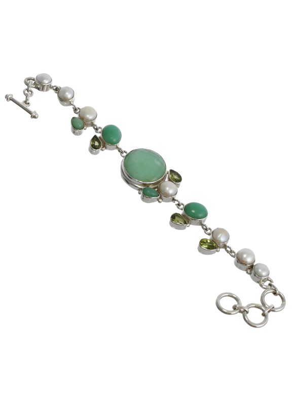 925 Sterling silver Peridot, Pearl & Chrysoprase Bracelet 