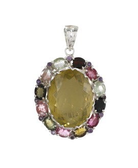 925 Sterling silver Tourmaline & Lemon Quartz Pendant