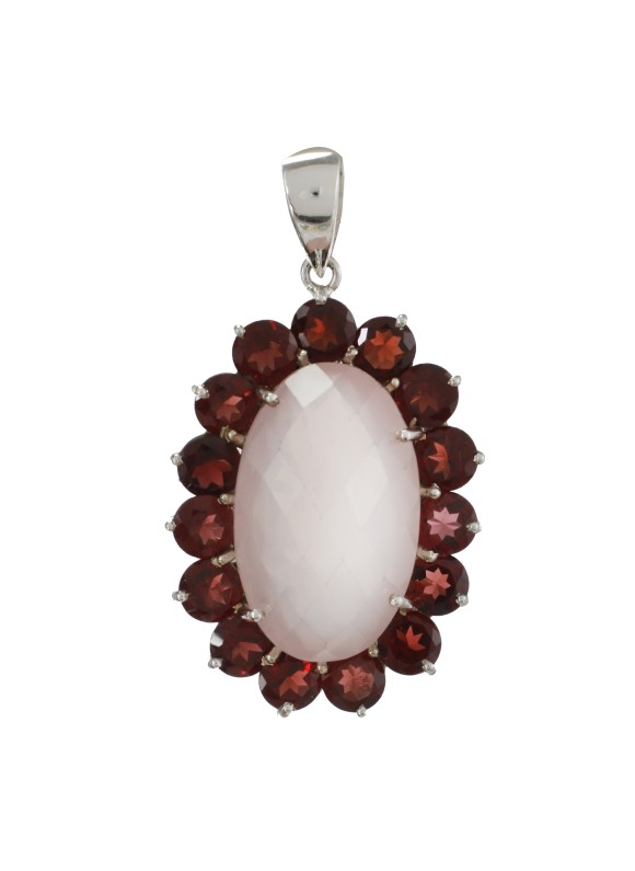 925 Sterling silver Garnet & Rose Quartz Pendant