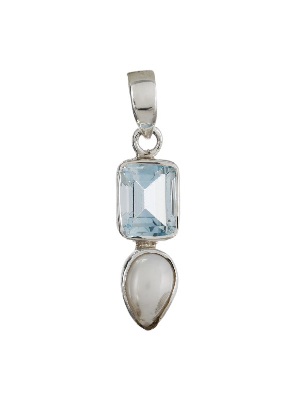 925 Sterling silver Pendant with Blue Topaz & Pearl