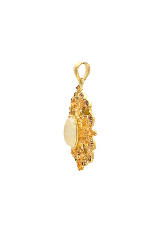 925 Sterling silver Pendant in Gold Polish with Cabochon Golden Rutile & Cut Stone Citrine