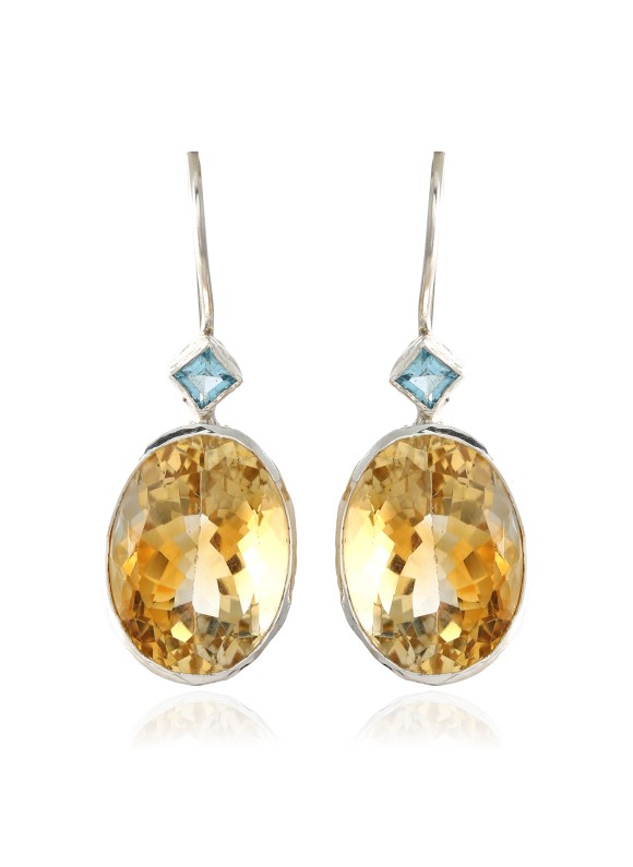 925 Sterling silver Citrine & Blue Topaz Earrings